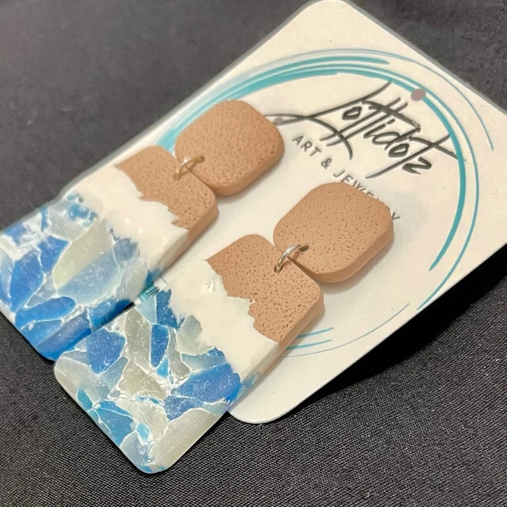 Ocean Waves Dangle Earrings Polymer Clay - Picture 5 of 8